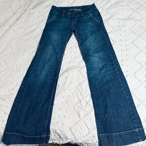 Blue Flare Wide Leg Jeans with Classic Hem